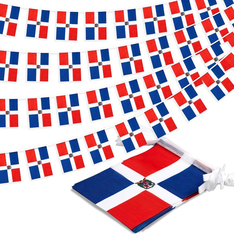 MVPRING Dominican Republic String Flag Pennant Banner, Small Mini Bandera Dominicana Flags Bunting Banner, National Country Decoration for School, Party, Sports Events, Patriotic Festival, 33 Feet 30 Flags - Image 1